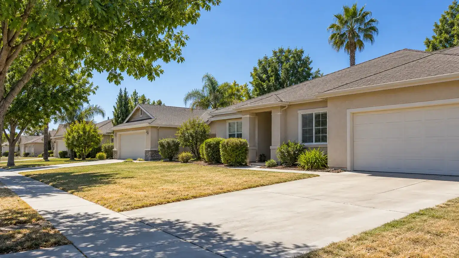 Residential street of typical houses in Fresno